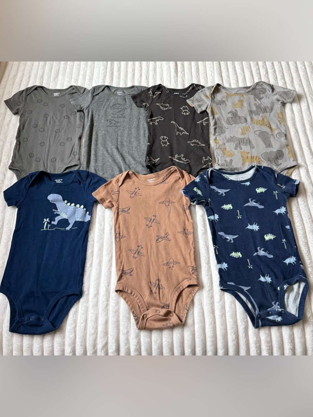 Carter's Assorted Gray, Black, Navy, Brown & Tan Baby One-Piece Bodysuit Set